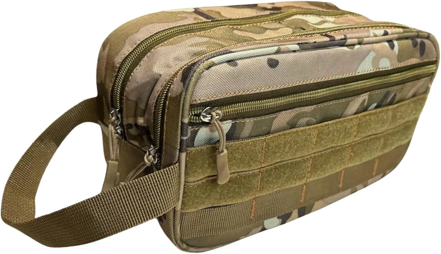 Camo Travel Toiletry Bag - 1000D Polyester Organizer Bag - Multiple Storage Compartments, Front & Back Molle Webbings - Rectangular Shape Upgraded Design - Ideal for Travel, Camping & Tools Storage