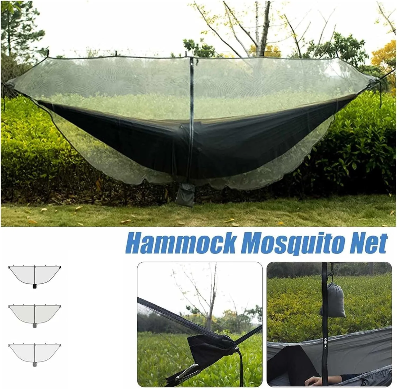 Camp Outdoor Easy Setup Travel Portable Hammock Mosquito Net Fabric Nylon Camping Double Person Foldable Separating Mosquito Bed Net Strong, Dark Gray