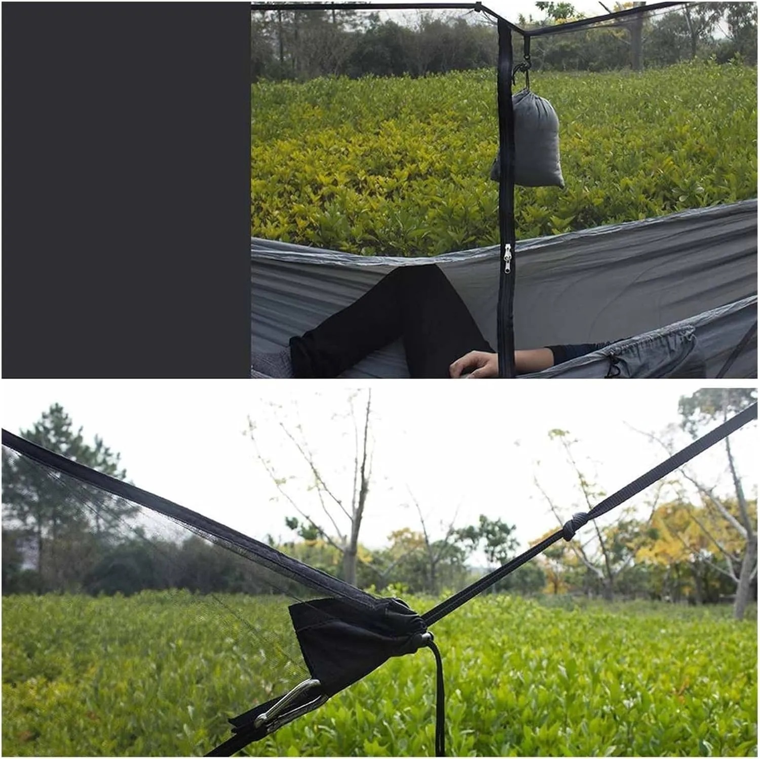 Camp Outdoor Easy Setup Travel Portable Hammock Mosquito Net Fabric Nylon Camping Double Person Foldable Separating Mosquito Bed Net Strong, Dark Gray
