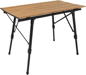 Camp Table Outdoor Folding Table Portable Picnic Camping Table Wood Grain Aluminum Telescopic Desk Adjustable Height Roll Up Table Top Desk