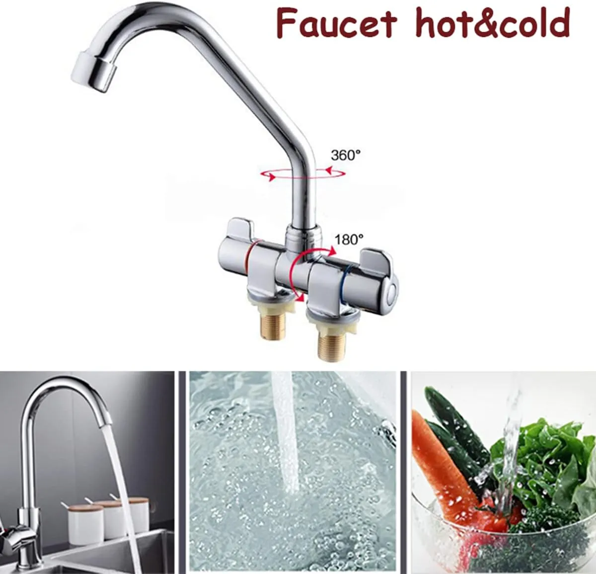 Camper Faucet Folding Faucet RV Water Tap Cold and Hot Water 360 Degree High-end Kitchen Sink Faucet Gooseneck Spout Dual Knob Handles Brass Constructed & Chrome Polished G1/2