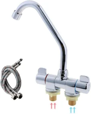 Camper Faucet Folding Faucet RV Water Tap Cold and Hot Water 360 Degree High-end Kitchen Sink Faucet Gooseneck Spout Dual Knob Handles Brass Constructed & Chrome Polished G1/2