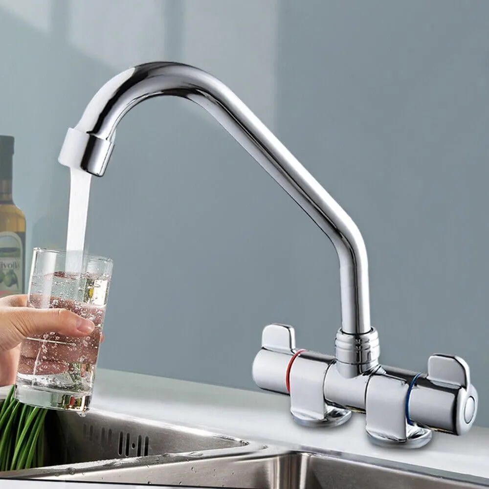 Camper Faucet Folding Faucet RV Water Tap Cold and Hot Water 360 Degree High-end Kitchen Sink Faucet Gooseneck Spout Dual Knob Handles Brass Constructed & Chrome Polished G1/2