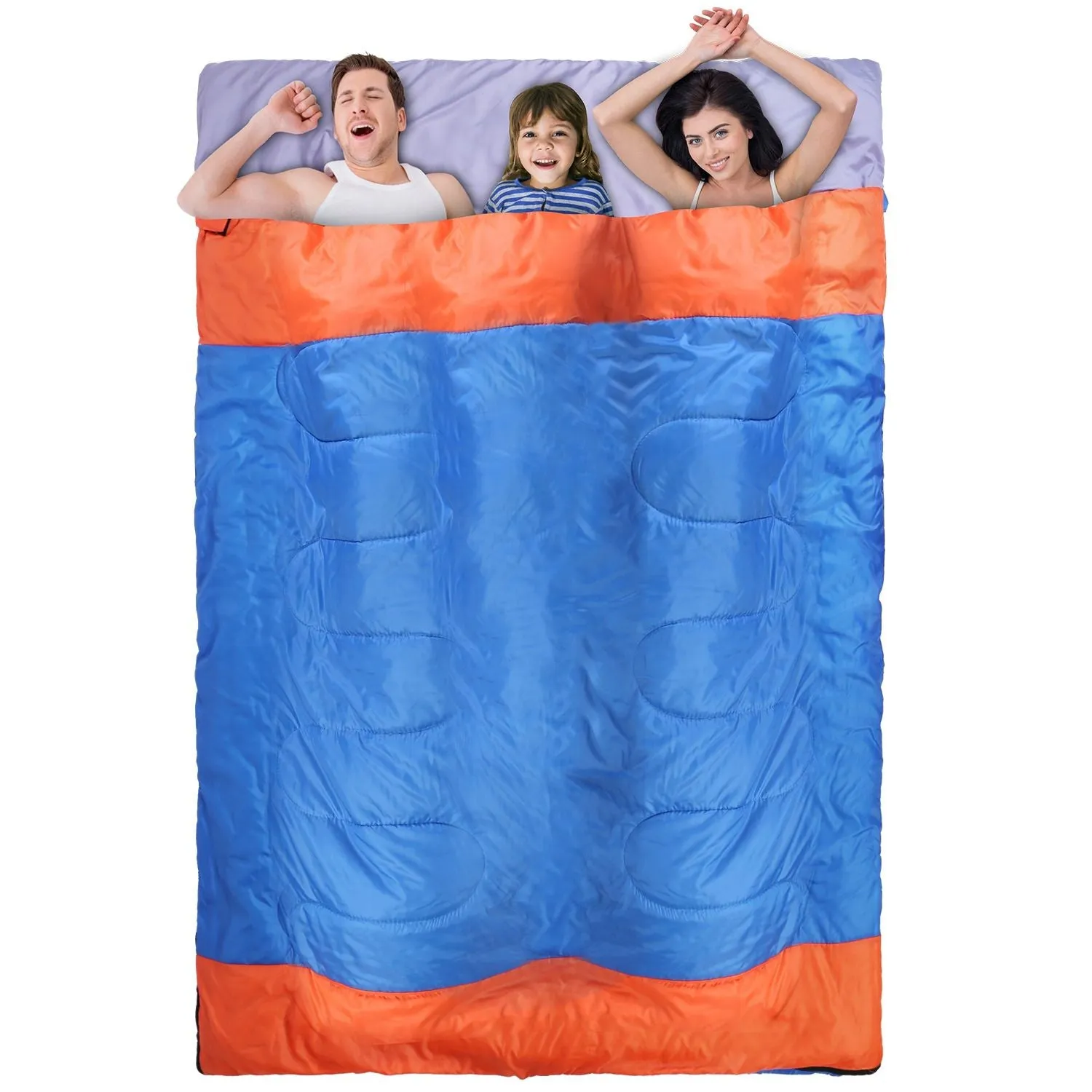 CampHaven™ Multi-Person Sleeping Bag – 2 or 3 Person Convertible Bedroll with Carry Bag