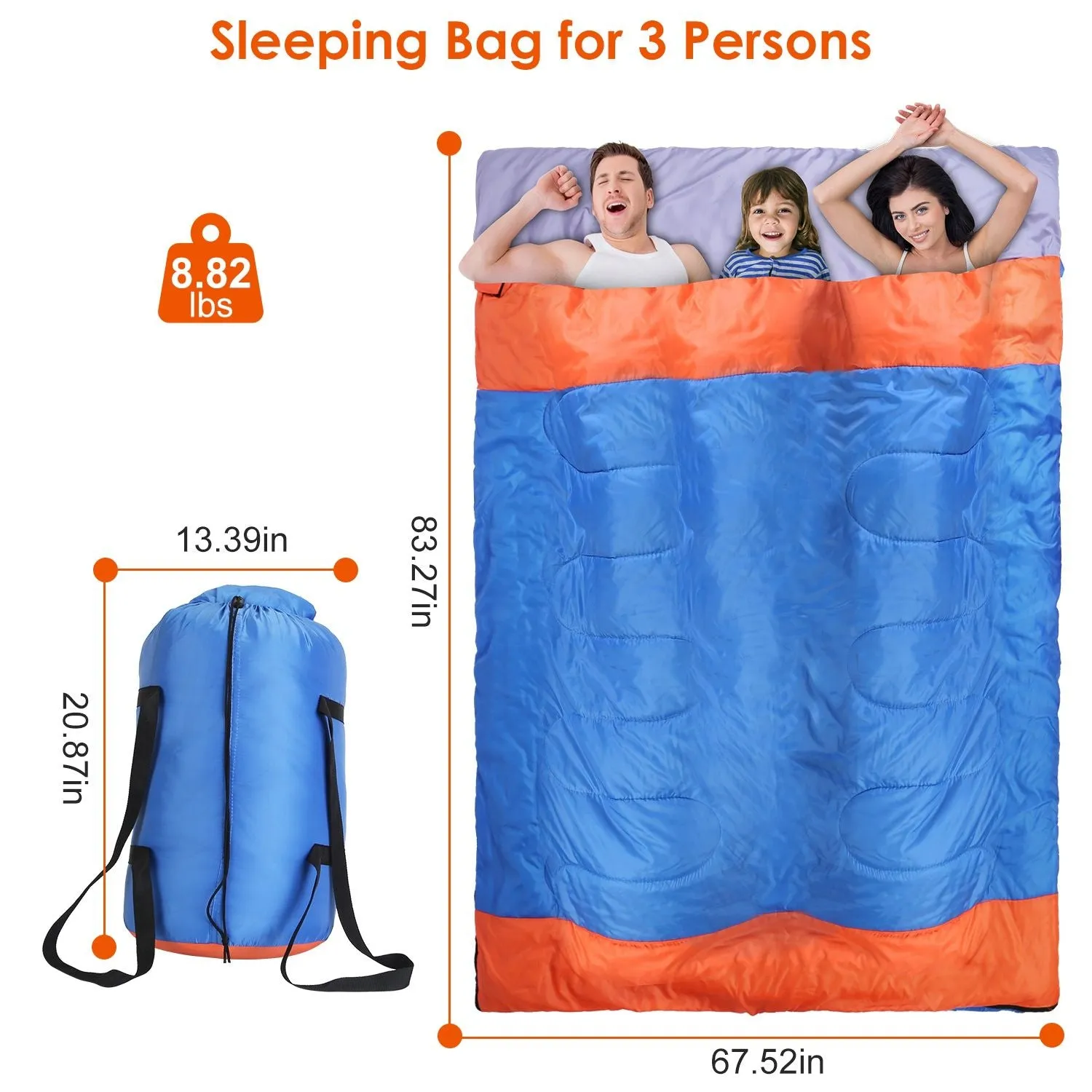 CampHaven™ Multi-Person Sleeping Bag – 2 or 3 Person Convertible Bedroll with Carry Bag