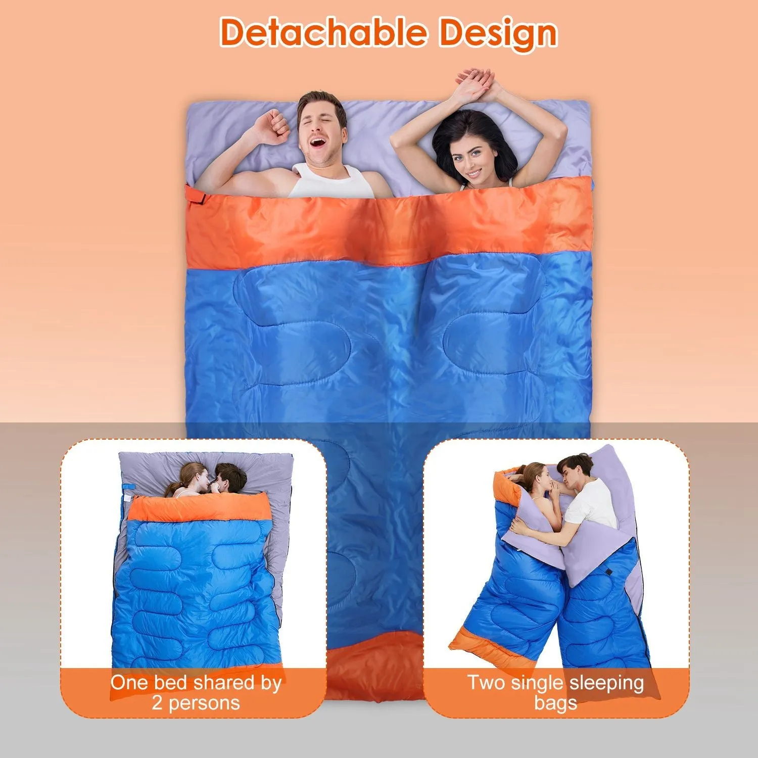CampHaven™ Multi-Person Sleeping Bag – 2 or 3 Person Convertible Bedroll with Carry Bag