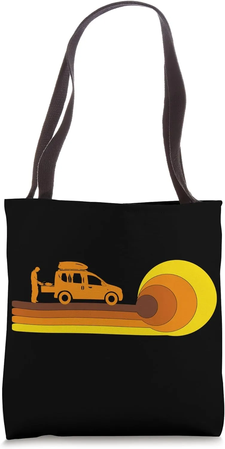 Camping-Camper Microcamper Travel-Caravan 70s 80s Minicamper Tote Bag