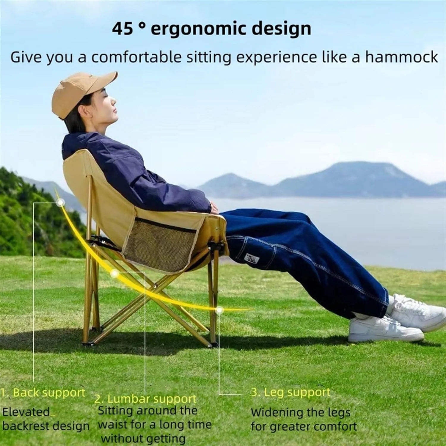 Camping Chairs-Folding Chairs for Outside, Directors Chairs Foldable,Foldable and Reclining Beach Chair,Lawn Chairs for Adults Heavy Duty,Lightweightutdoor Camp Chair for Adults(White)