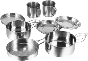 Camping Cooking Utensils 8-Piece Stainless Steel Pot Set Compact Versatile for Outdoor Activities