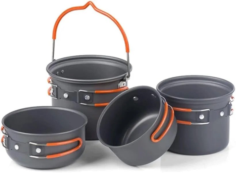 Camping Cookware Mess Kit, Lightweight Hanging Pot Pan,Backpacking Cookware Set,