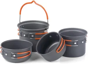 Camping Cookware Mess Kit, Lightweight Hanging Pot Pan,Backpacking Cookware Set,