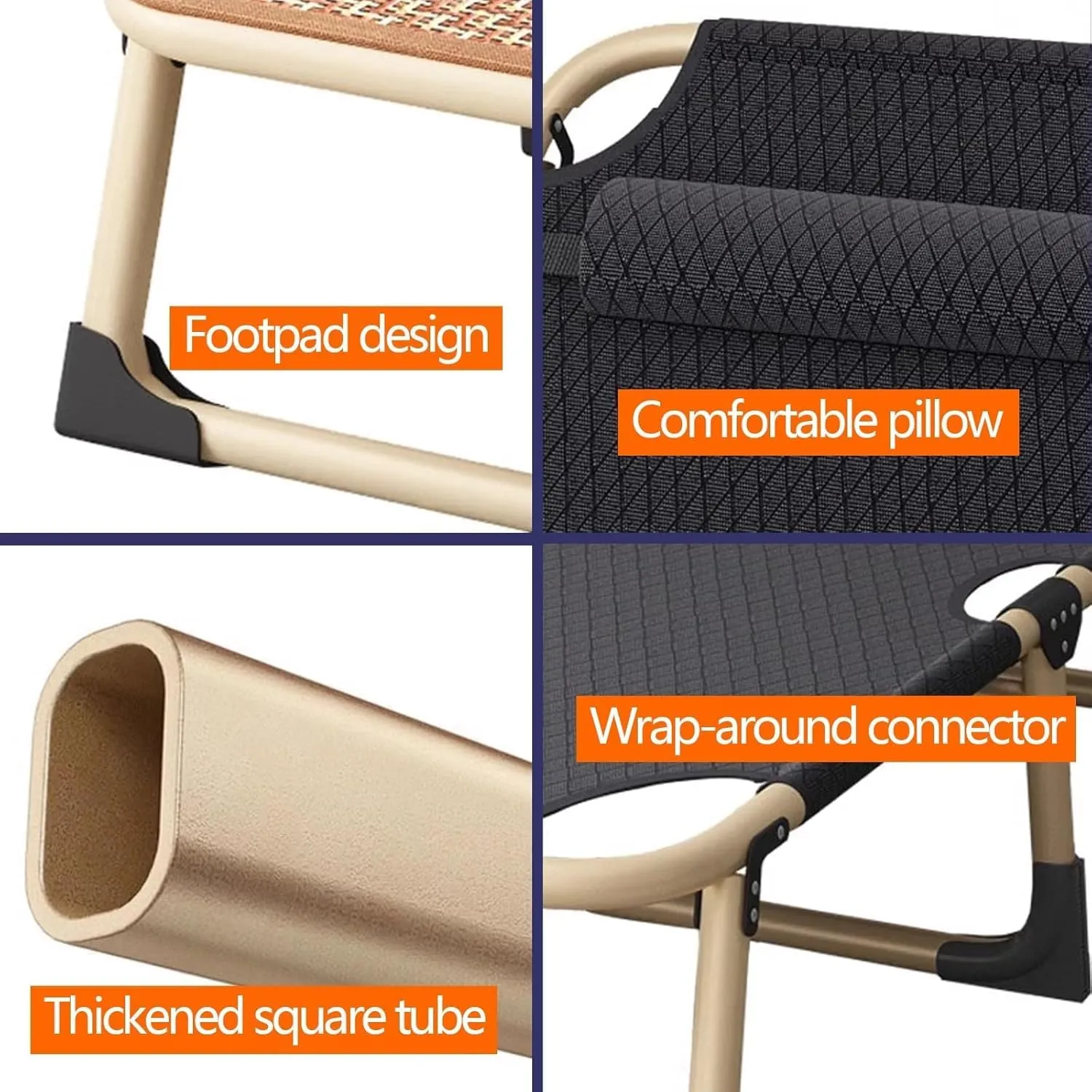 Camping Cot 4 Adjustment Levels Folding Camping Bed Removable Mattress Lounge Chair with Headrests Load 441 Lbs Folding Cot