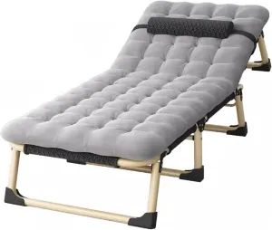 Camping Cot 4 Adjustment Levels Folding Camping Bed Removable Mattress Lounge Chair with Headrests Load 441 Lbs Folding Cot