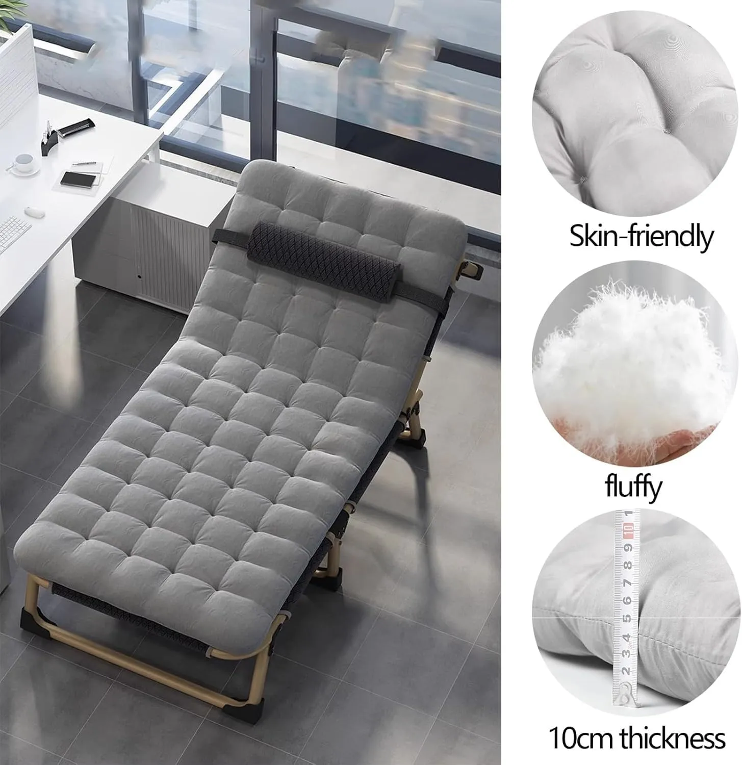 Camping Cot 4 Adjustment Levels Folding Camping Bed Removable Mattress Lounge Chair with Headrests Load 441 Lbs Folding Cot