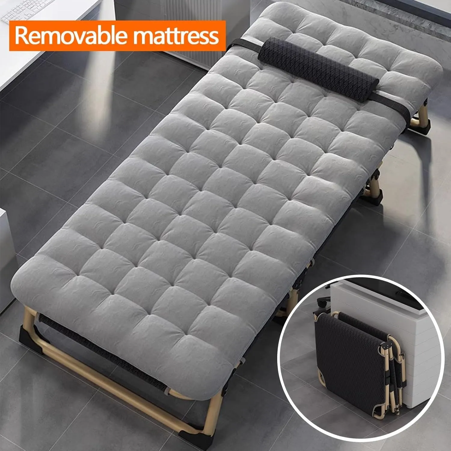 Camping Cot 4 Adjustment Levels Folding Camping Bed Removable Mattress Lounge Chair with Headrests Load 441 Lbs Folding Cot
