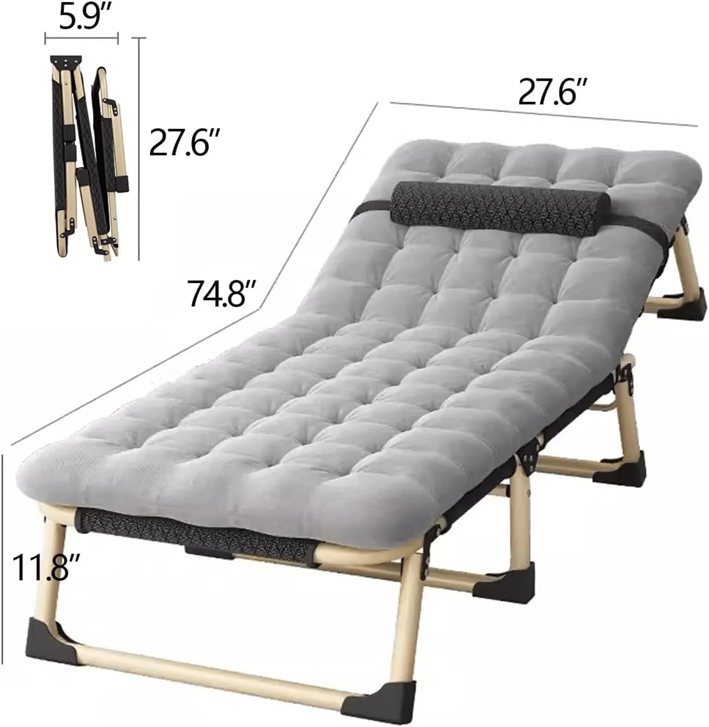 Camping Cot 4 Adjustment Levels Folding Camping Bed Removable Mattress Lounge Chair with Headrests Load 441 Lbs Folding Cot