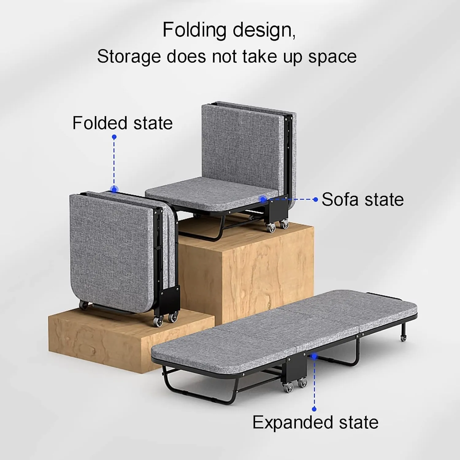 Camping Cot 6-Speed Adjustment Sleeping Cots for Adults with Mattress Folding Camping Bed with Wheel Load 250 Kg Folding Bed