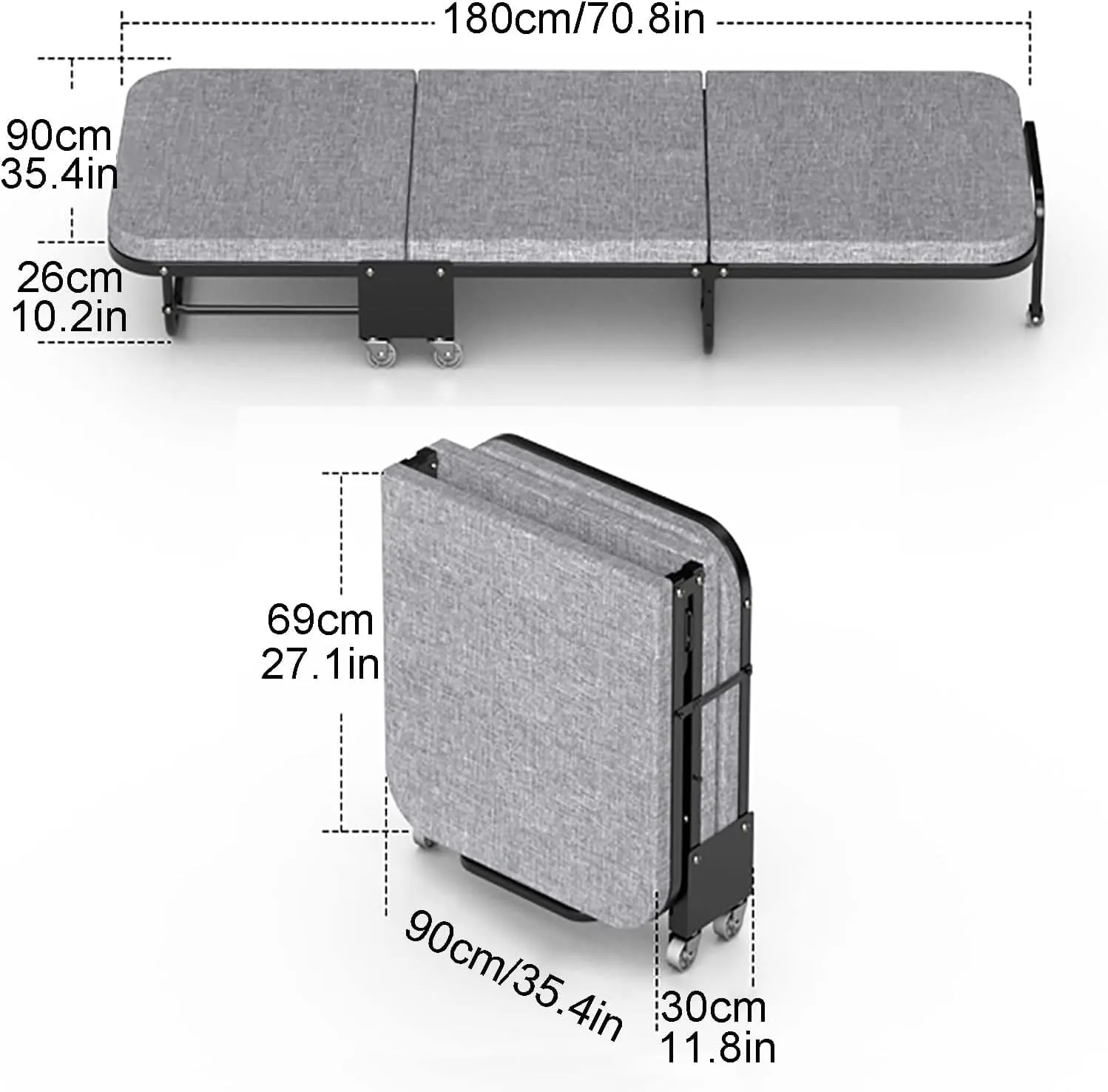 Camping Cot 6-Speed Adjustment Sleeping Cots for Adults with Mattress Folding Camping Bed with Wheel Load 250 Kg Folding Bed