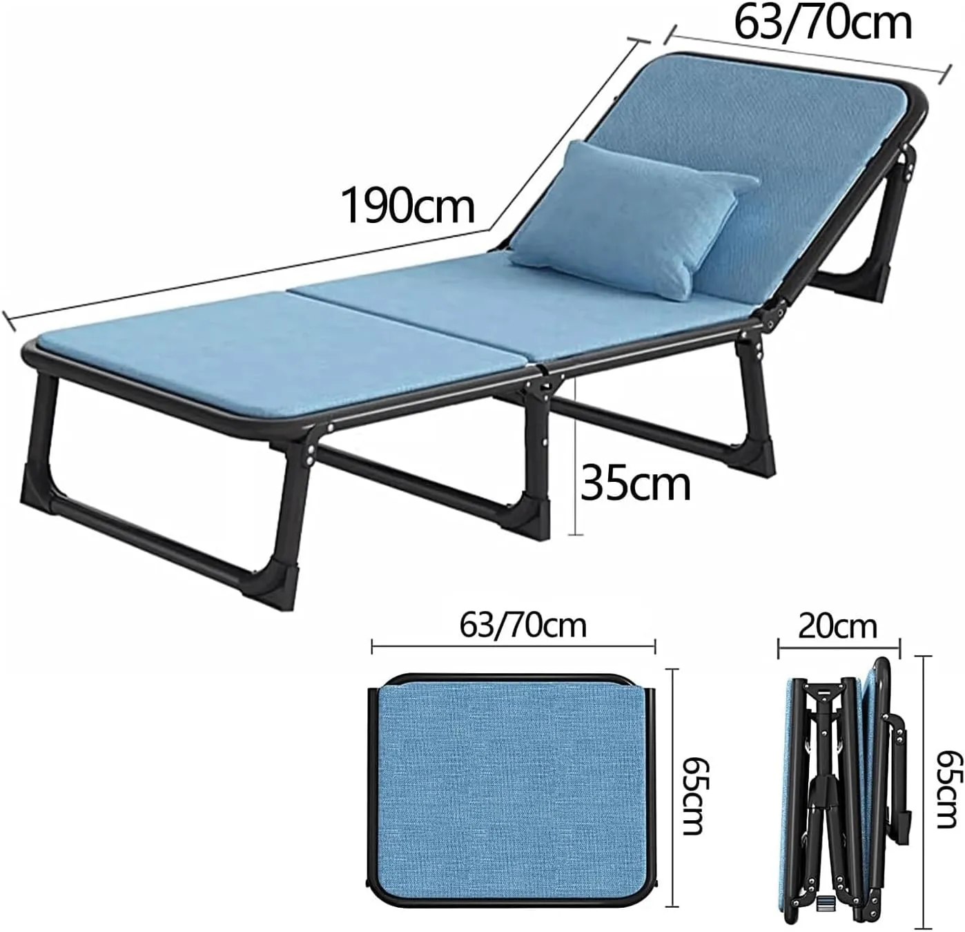 Camping Cot for Adults Thickened Steel Frame Folding Bed 6 Positions Adjustable Reclining Folding Camping Bed Save Space