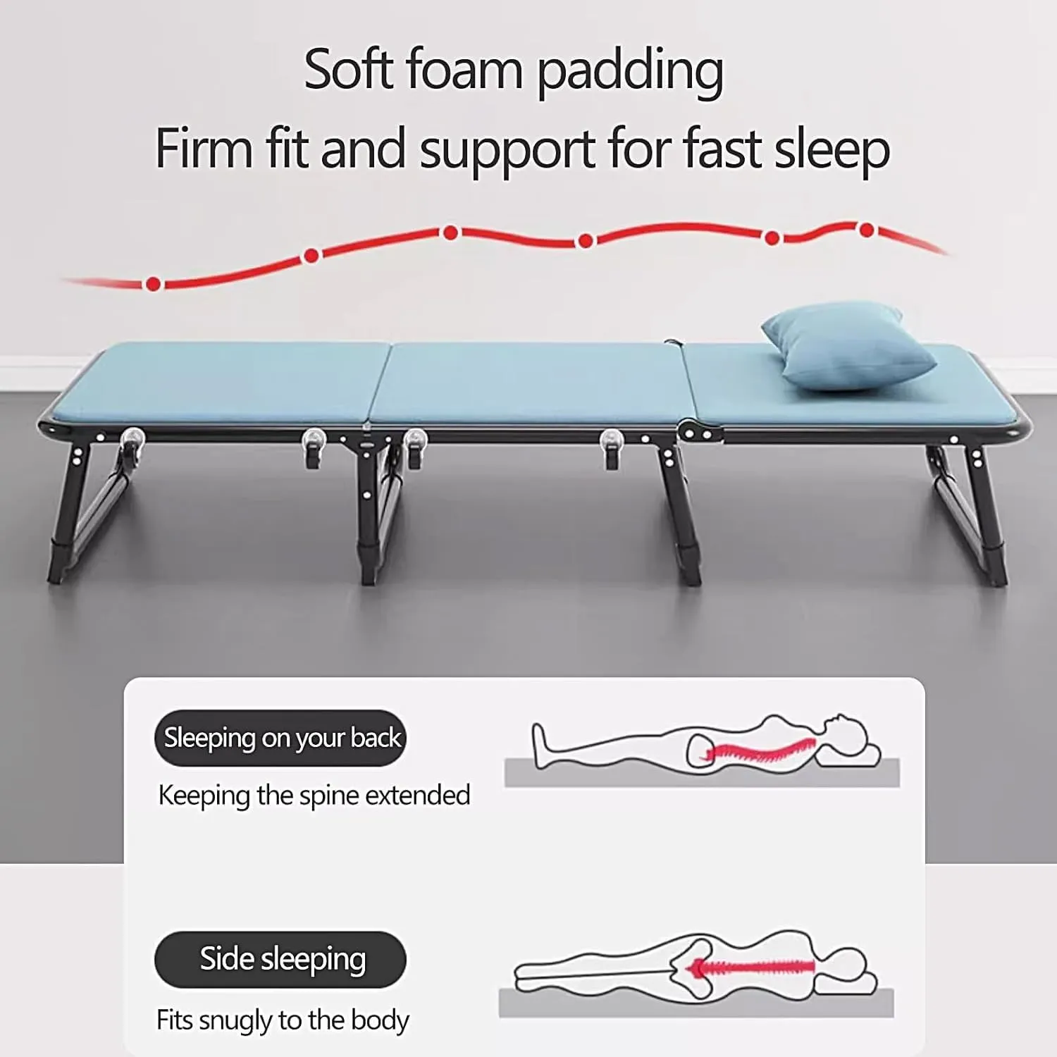 Camping Cot for Adults Thickened Steel Frame Folding Bed 6 Positions Adjustable Reclining Folding Camping Bed Save Space