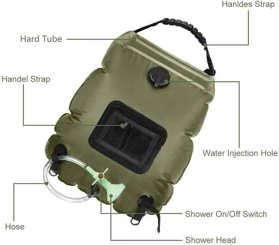 Camping Essentials Camping Shower | 5 Gallon/20 Liter, Portable Camping Shower, Outdoor Folding Shower Water Bag