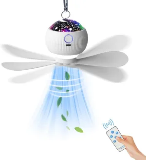 Camping Fan with LED Lantern, Rechargeable Tent Ceiling Fan Remote Control Portable Hanging Fan with Projection, Camping Essentials for Canopy Tent Car RV Hurricane Emergency Survival Kit