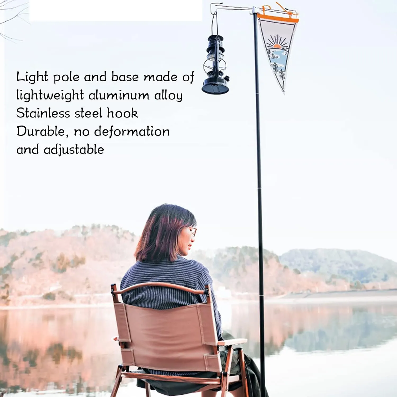 Camping Folding Lamp Pole, Folding Lightweight Lamp Hanger with Storage Bag, Aluminum Alloy Outdoor Lantern Stand for Picnic Fishing (Green)