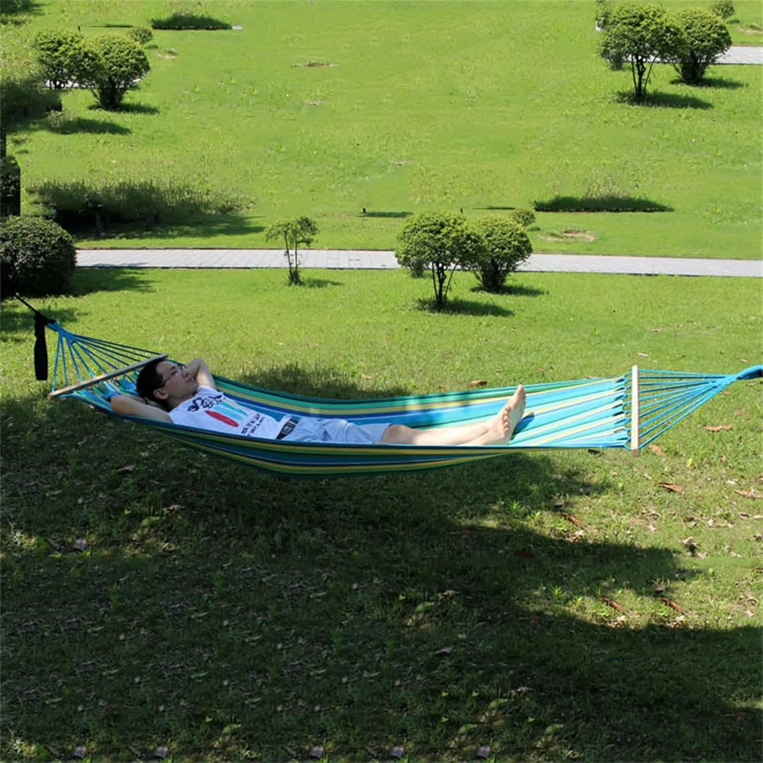 Camping Hammock Camping Hammock Canvas Cotton Hanging Hammock for Outdoor Garden(Blue)