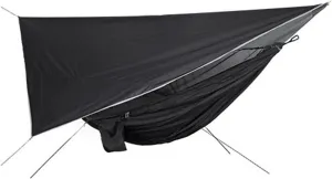 Camping Hammock Portable Nylon Camping Hammock with Waterproof Rain Fly Canopy Tarp for Outdoor Hanging Bed Sleeping, Black