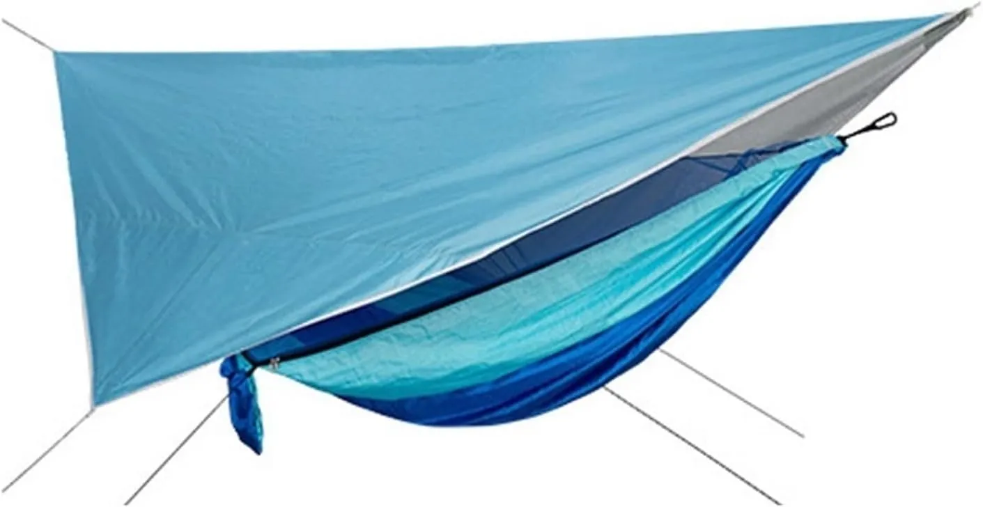 Camping Hammock Portable Nylon Camping Hammock with Waterproof Rain Fly Canopy Tarp for Outdoor Hanging Bed Sleeping, Blue