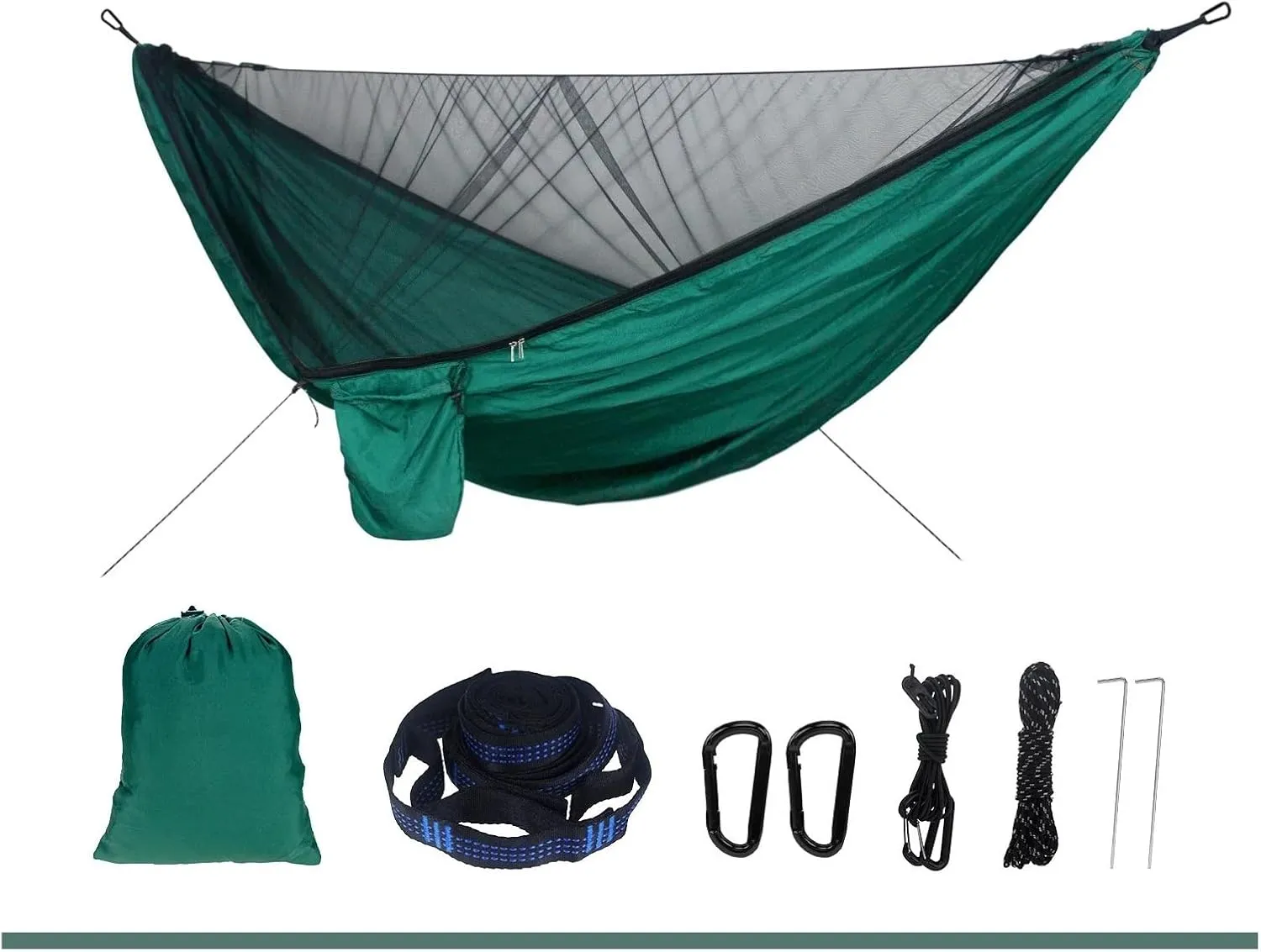 Camping Hammock Portable Nylon Camping Hammock with Waterproof Rain Fly Canopy Tarp for Outdoor Hanging Bed Sleeping, Blue