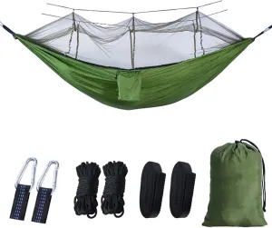 Camping Hammock with Mosquito Net - Ultra Lightweight Durable Double Travel Hammock 210T Parachute Nylon for Outdoor Camping Accessories-Light Army Green