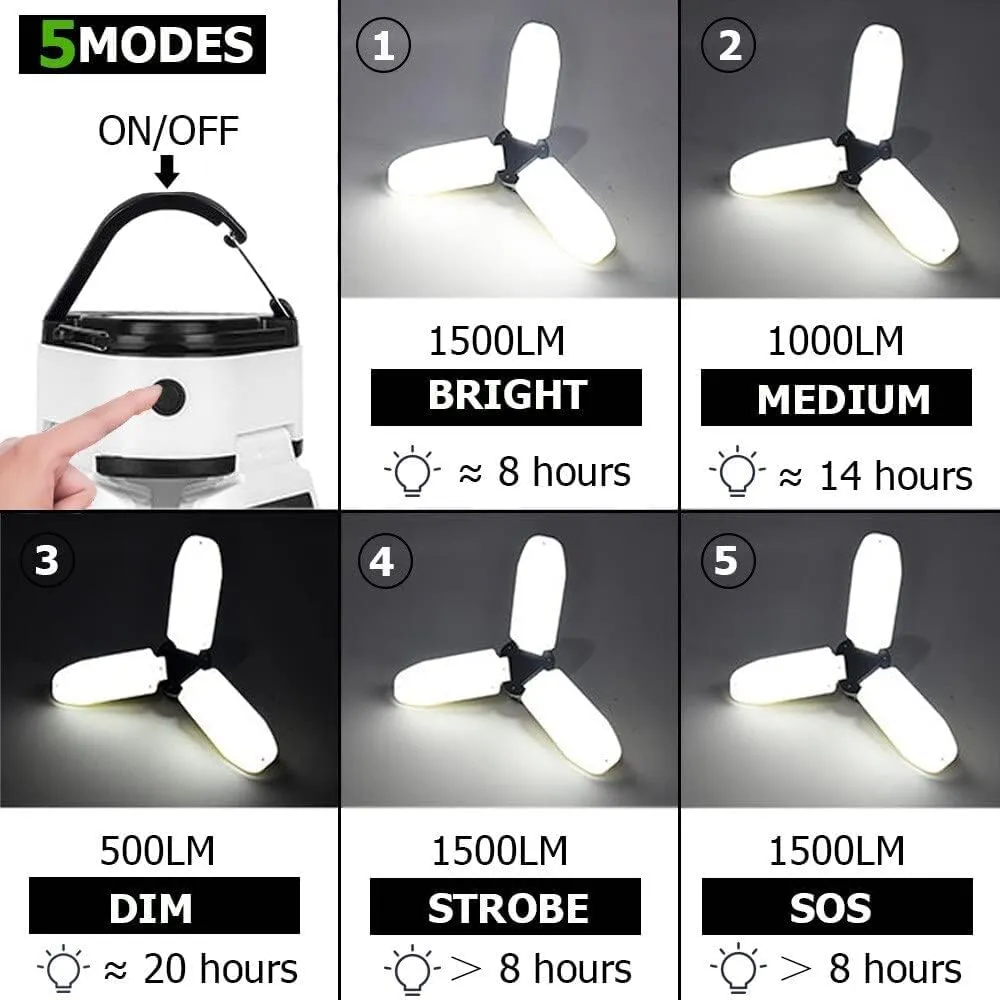 Camping Lantern Portable Light Camping Light Led Rechargeable Workshop Lamp Emergency Camp Equipment Bulb Powerful Solar or USB (Solar or USB Charge)