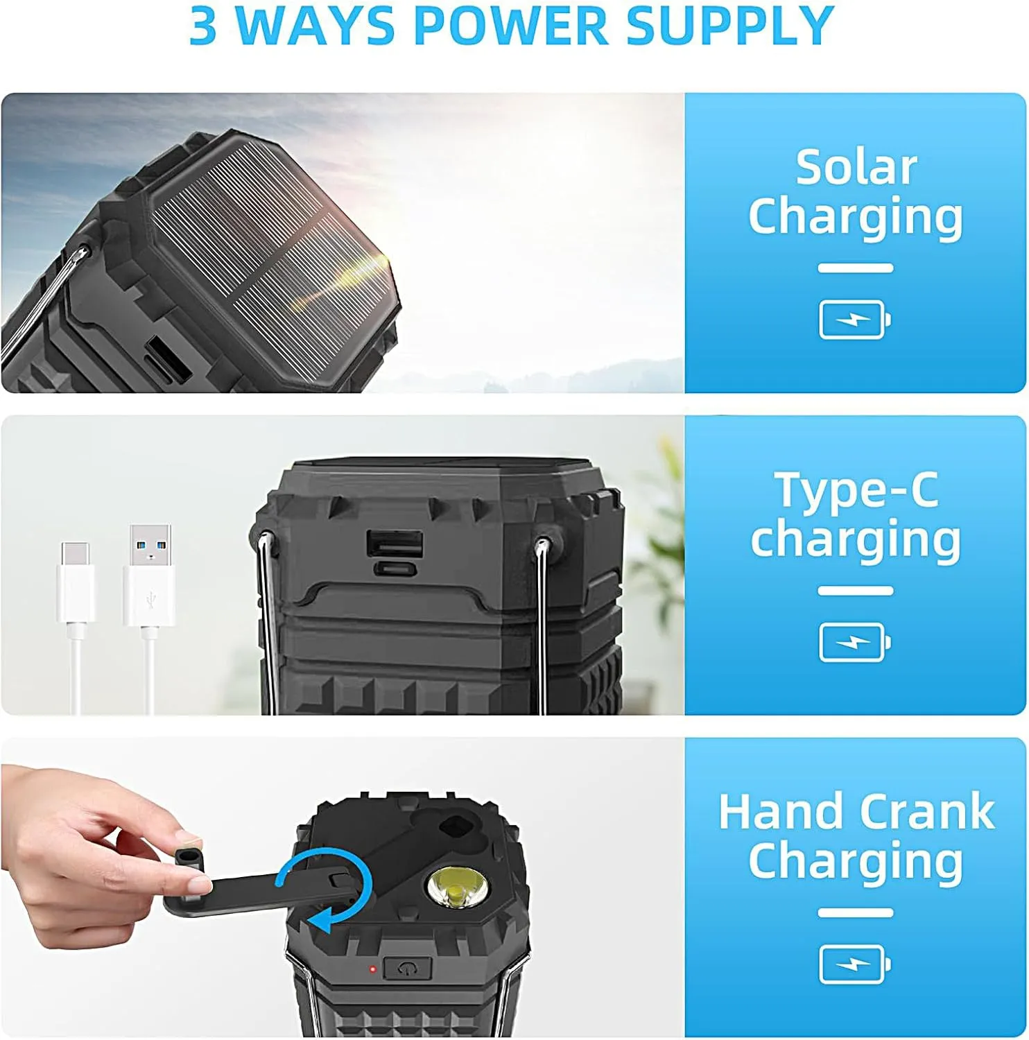 Camping Lantern, Solar Camping Light, Lightweight Solar Light, Camping Lights -Rechargeable 3000Mah Waterproof Portable Lantern for Travel Backpacking Hiking Car Tent Fishing Trips Survival