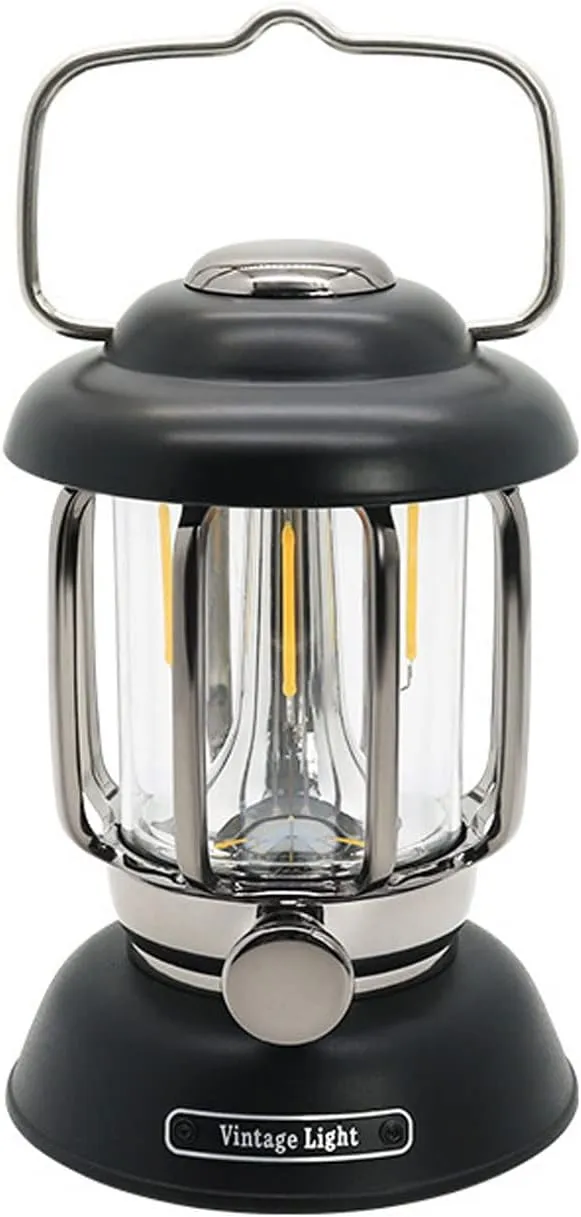 Camping Lantern,LED Camping Lantern, Retro Portable USB Outdoor Hanging Lamp, Light 3 Lighting Modes Dimmable Emergency Light for Hiking Climbing Yard(Black)