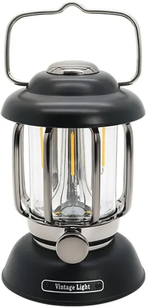 Camping Lantern,LED Camping Lantern, Retro Portable USB Outdoor Hanging Lamp, Light 3 Lighting Modes Dimmable Emergency Light for Hiking Climbing Yard(Black)