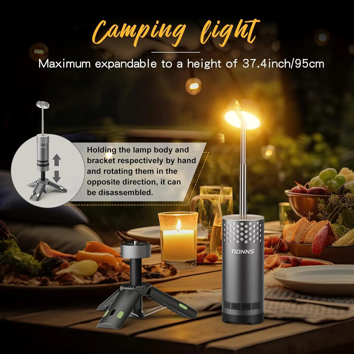 Camping Lights Rechargeable, Detachable Camping Lantern with Stand, Telescopic Waterproof Camp Lamp, Magnetic Work Hanging Light, LED Tent Flashlights for Emergency, Power Outages (Gray)