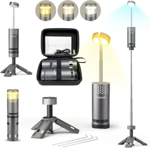 Camping Lights Rechargeable, Detachable Camping Lantern with Stand, Telescopic Waterproof Camp Lamp, Magnetic Work Hanging Light, LED Tent Flashlights for Emergency, Power Outages (Gray)