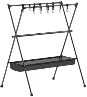Camping Rack for Pots, Aluminum Alloy Double Layer Tripod Outdoor Stand for Pot Cookware Hanging (Black)
