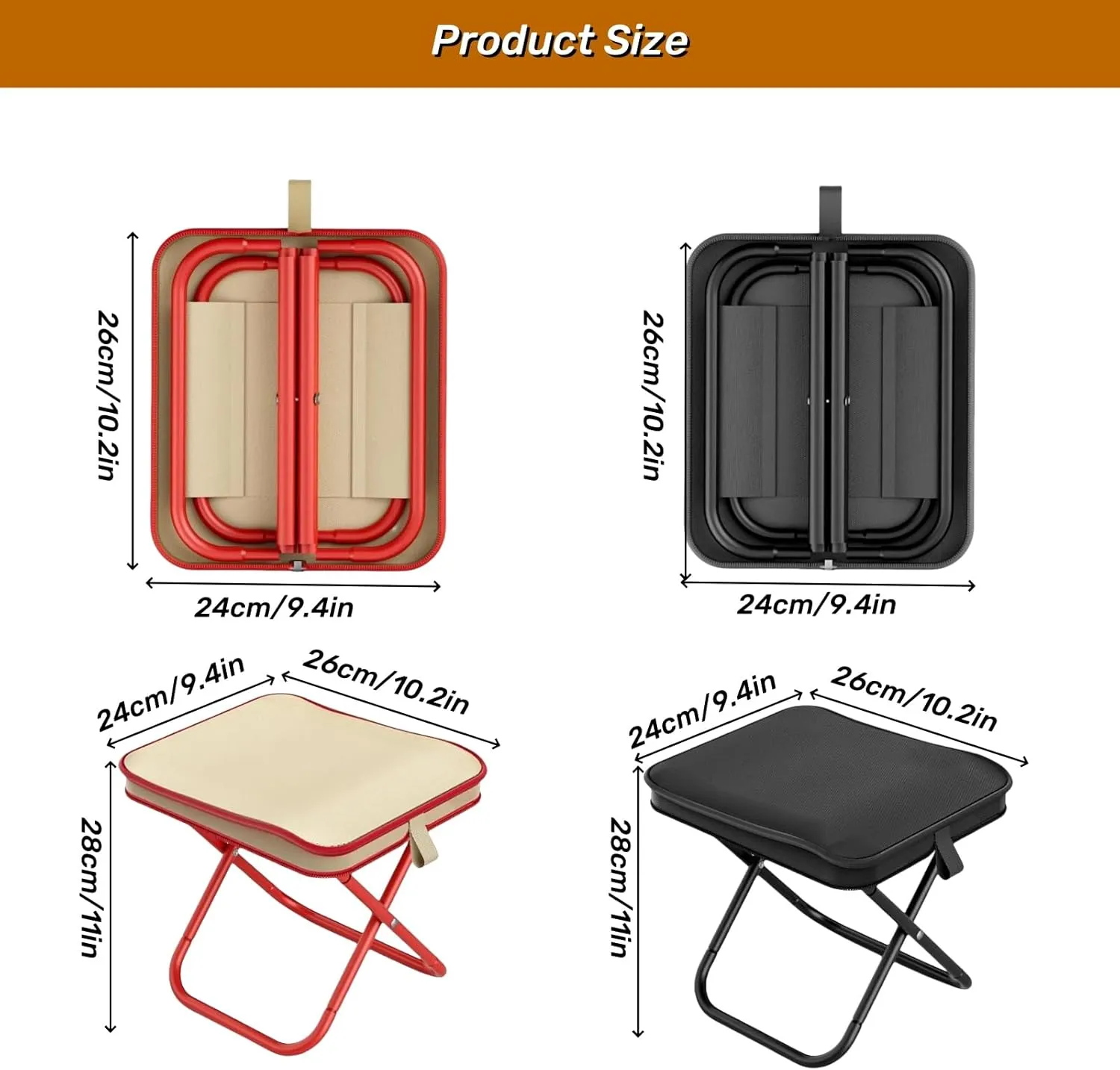 Camping Stool Collapsible Stool with Storage Bag Portable Chairs for Adults Lightweight Camping Foot Rest Loads Up to 330lb for Travel Fishing Picnic (2, Red)