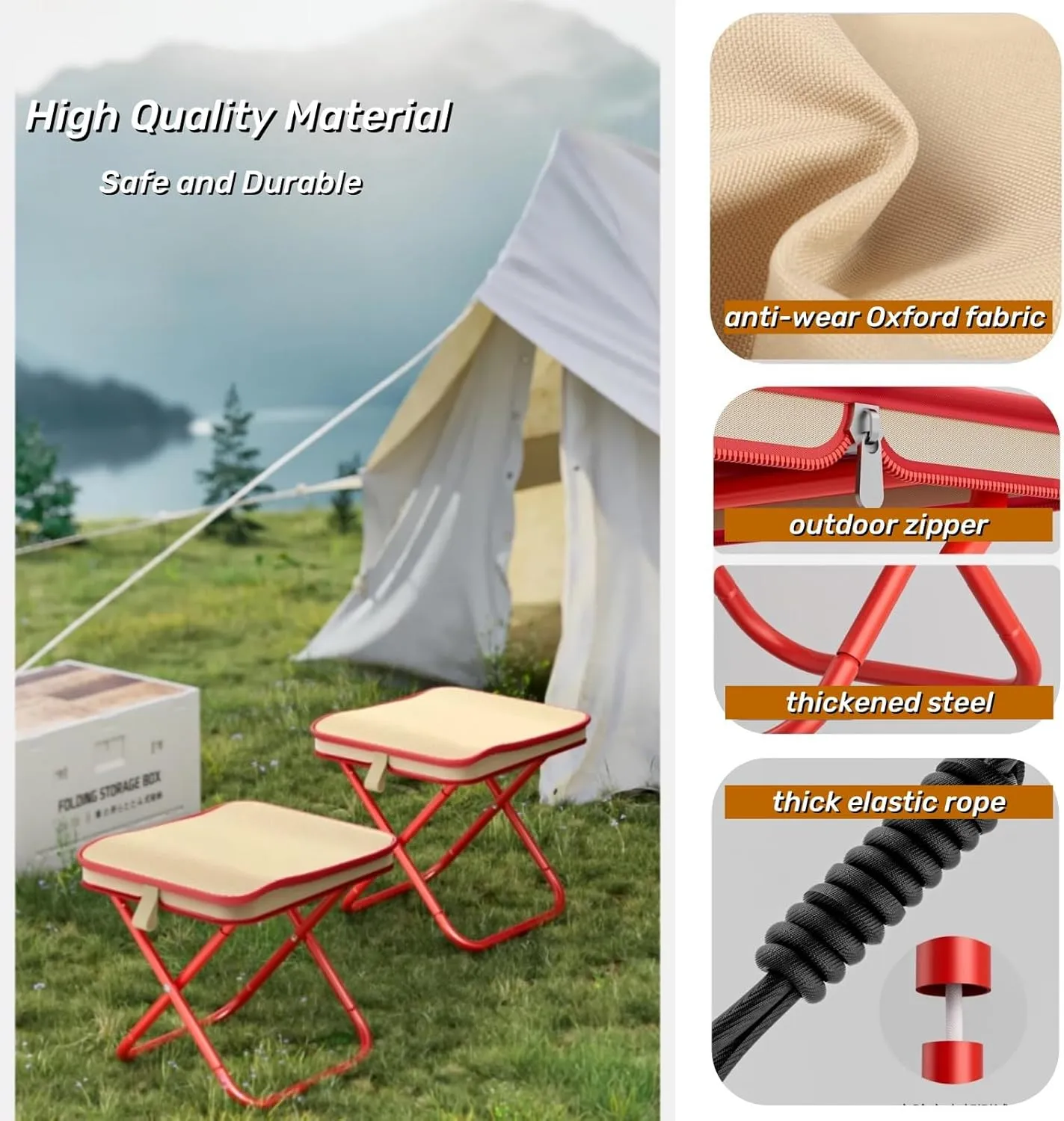 Camping Stool Collapsible Stool with Storage Bag Portable Chairs for Adults Lightweight Camping Foot Rest Loads Up to 330lb for Travel Fishing Picnic (2, Red)