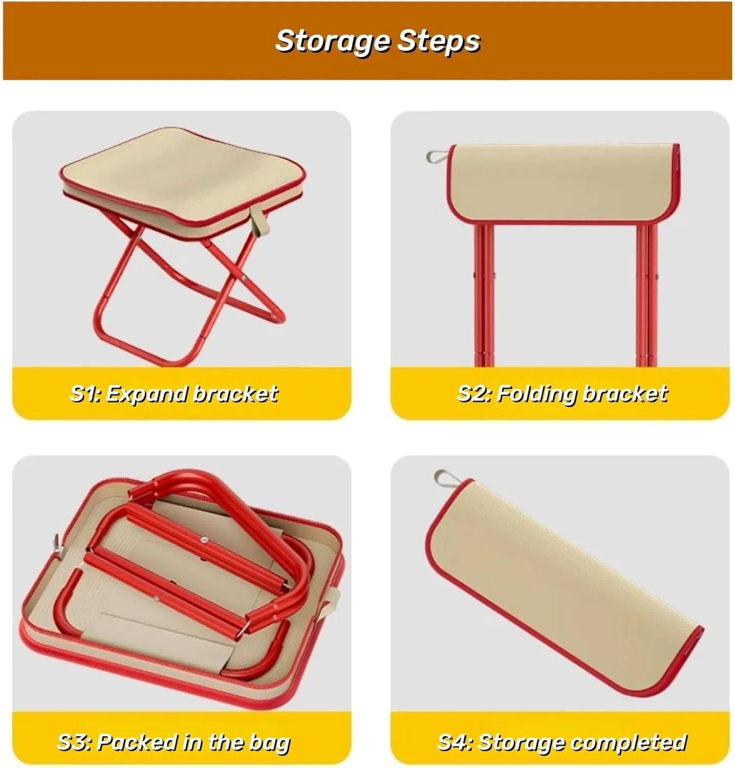 Camping Stool Collapsible Stool with Storage Bag Portable Chairs for Adults Lightweight Camping Foot Rest Loads Up to 330lb for Travel Fishing Picnic (2, Red)