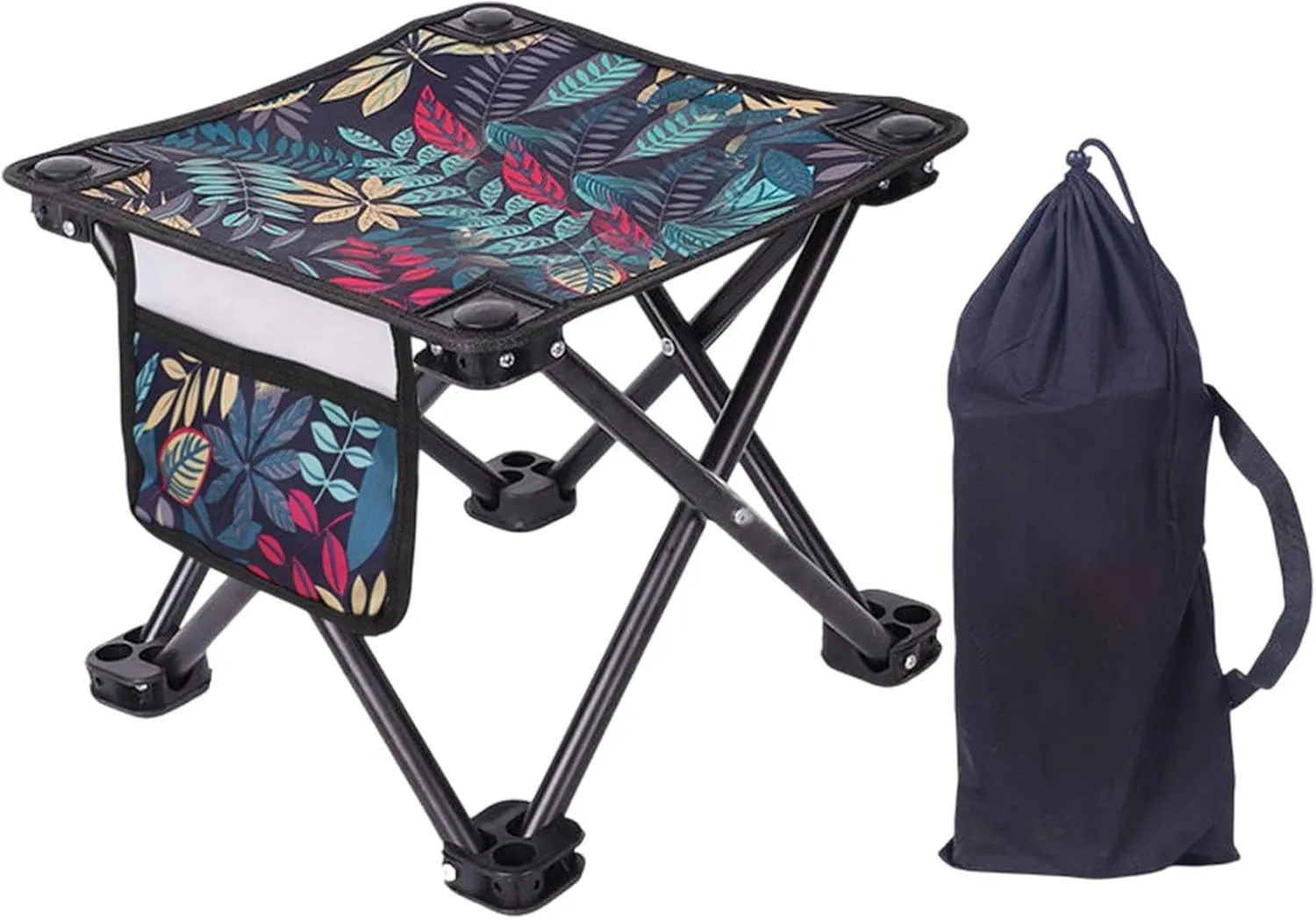 Camping Stool, Fold up Chair,Mini Folding Stool Seat Recliner Foot Rest with Side Pocket, for Sports Traveling Backpacking