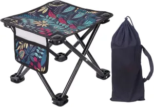 Camping Stool, Fold up Chair,Mini Folding Stool Seat Recliner Foot Rest with Side Pocket, for Sports Traveling Backpacking