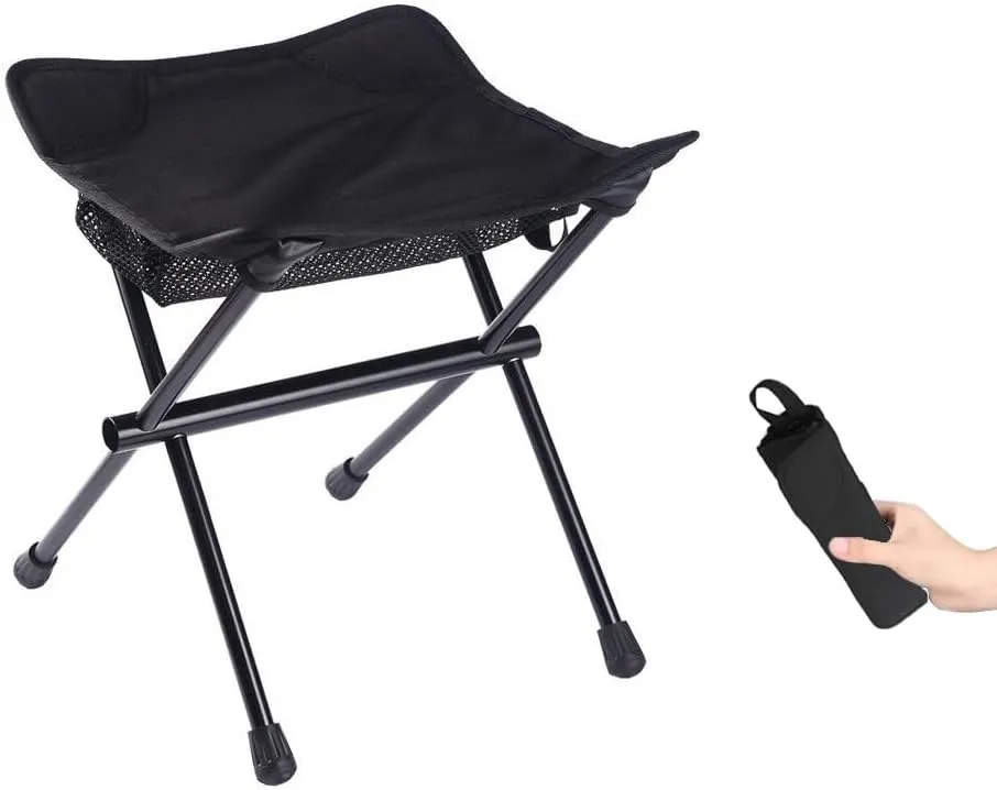 Camping Stool Lightweight Small Folding Chair 13 Inch Portable Folding Stool for Outdoor Walking Hiking Fishing 400 LBS (Stool-Black)