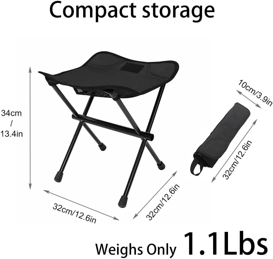 Camping Stool Lightweight Small Folding Chair 13 Inch Portable Folding Stool for Outdoor Walking Hiking Fishing 400 LBS (Stool-Black)