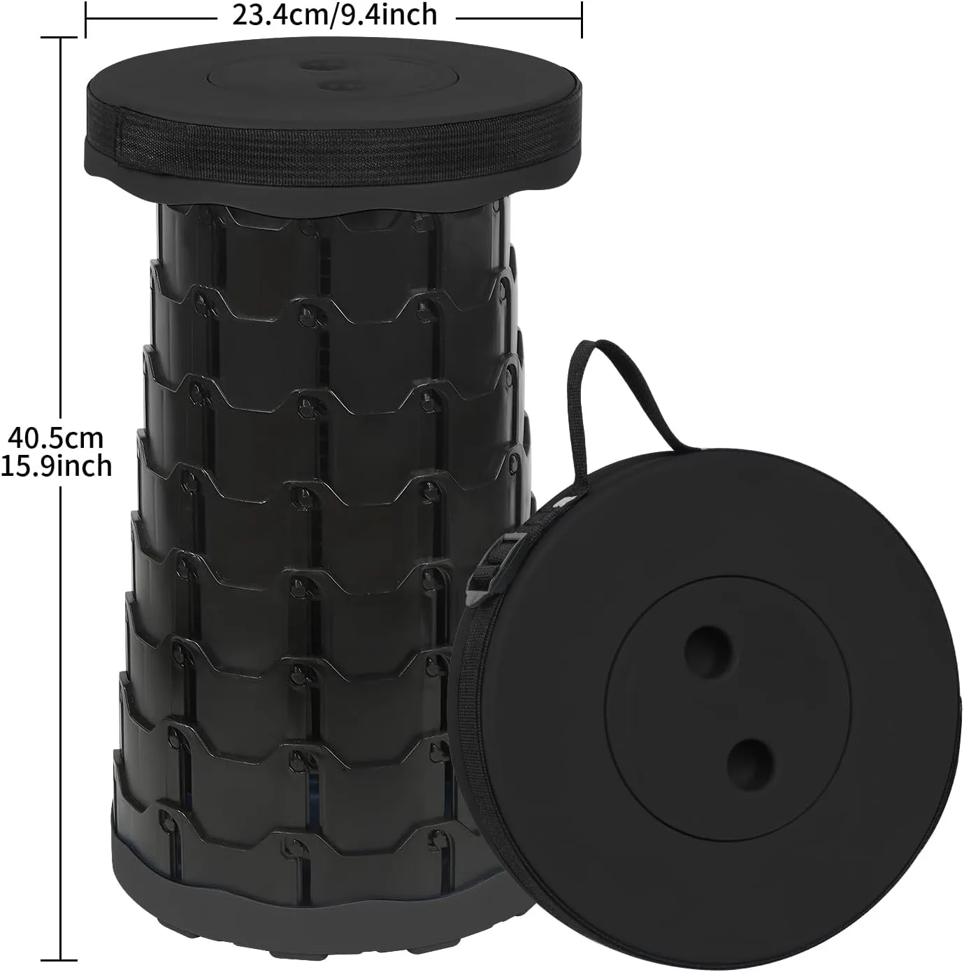 Camping Stool Portable Collapsible Stool Retractable Stool Folding Chair Outdoor Telescopic Stool Capacity 400lb Lightweight for Fishing Hiking Trips BBQ Stool Black