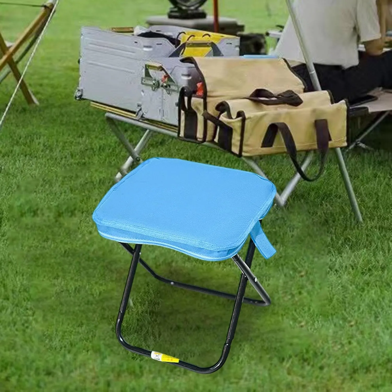 Camping Stool, Portable Folding Stool, Folded Zipper Handbag Compact Outdoor Footstool, Folding Chair for Gardening Barbecue, Blue