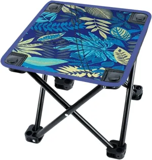 Camping Stool Recliner Foot Rest Mini Folding Stool Footrest Ottoman Ultralight Foldable Foot Stool for Barbecue Hiking Patio, Blue Leaves
