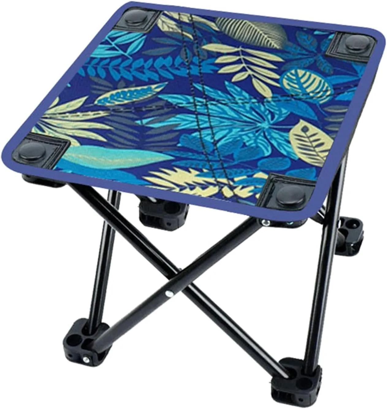 Camping Stool Recliner Foot Rest Mini Folding Stool Footrest Ottoman Ultralight Foldable Foot Stool for Barbecue Hiking Patio, Blue Leaves